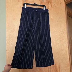 Athleta Blue and White Striped Capri Wide Leg Trousers